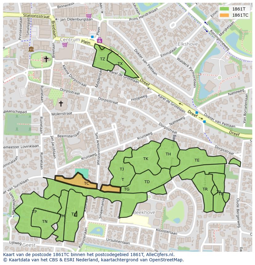 Afbeelding van het postcodegebied 1861 TC op de kaart.