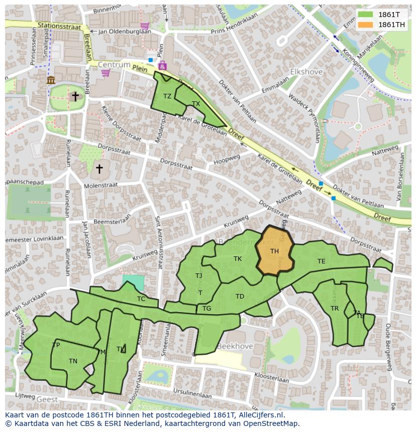 Afbeelding van het postcodegebied 1861 TH op de kaart.