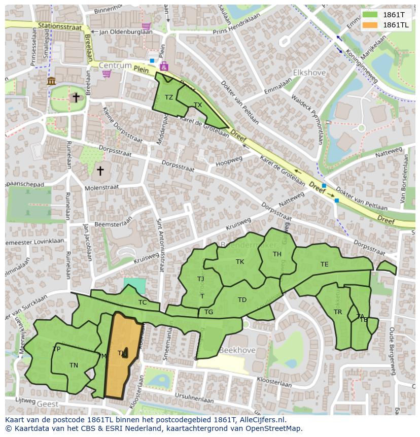 Afbeelding van het postcodegebied 1861 TL op de kaart.