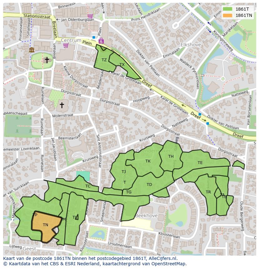 Afbeelding van het postcodegebied 1861 TN op de kaart.
