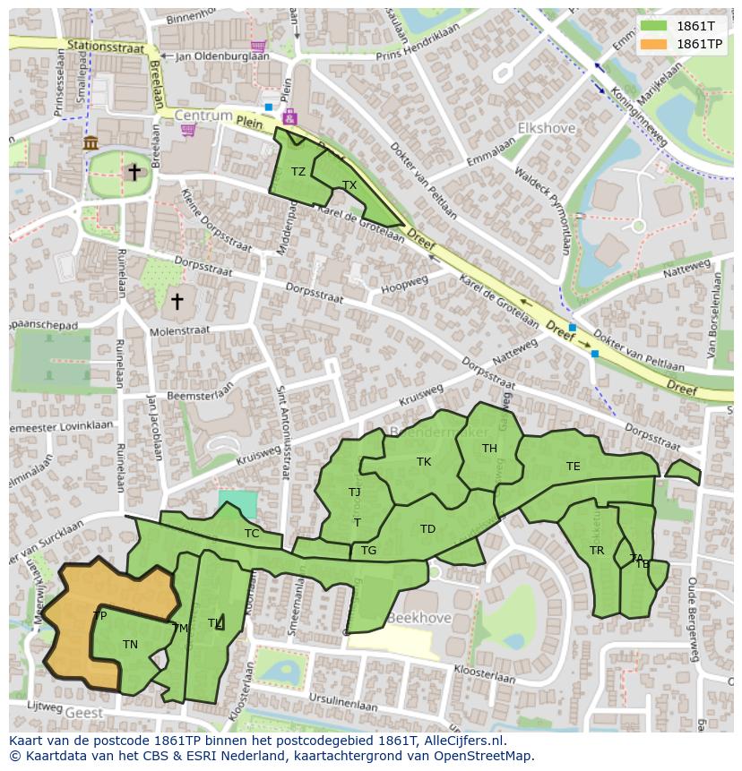 Afbeelding van het postcodegebied 1861 TP op de kaart.
