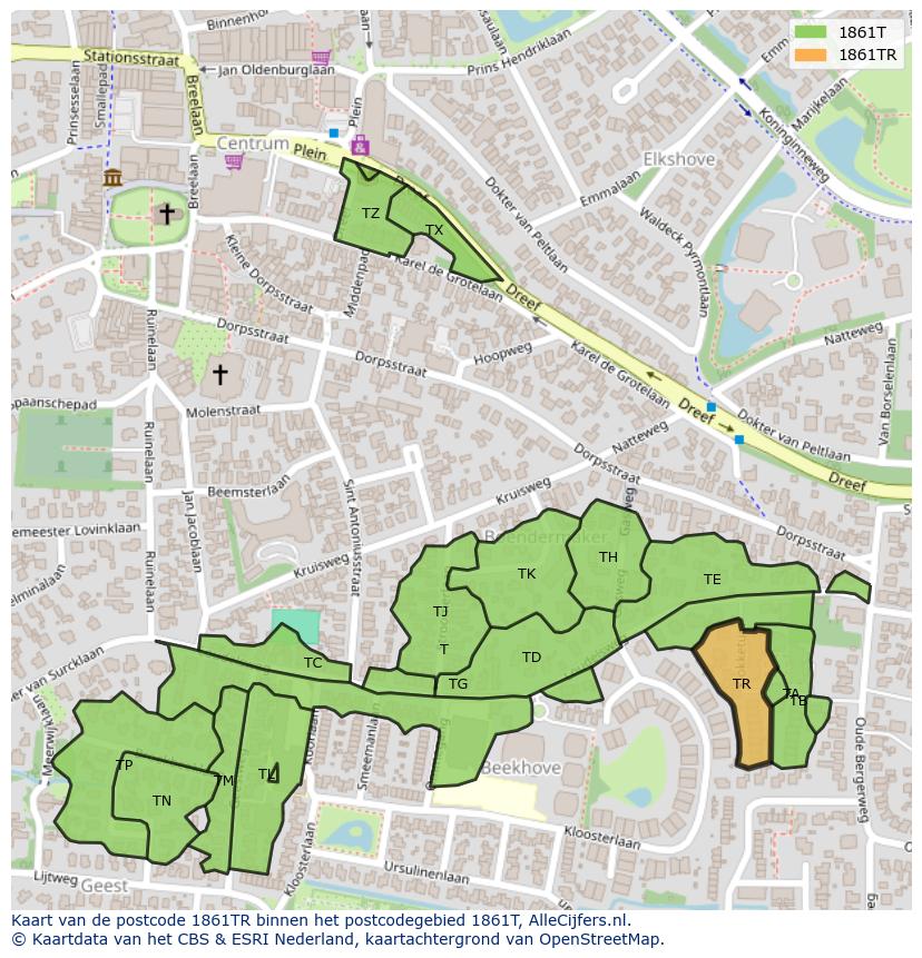 Afbeelding van het postcodegebied 1861 TR op de kaart.