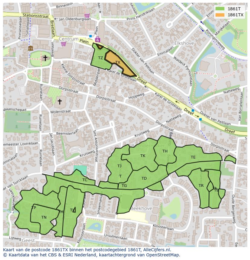 Afbeelding van het postcodegebied 1861 TX op de kaart.