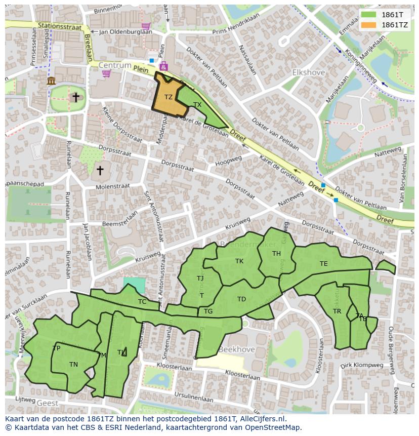 Afbeelding van het postcodegebied 1861 TZ op de kaart.