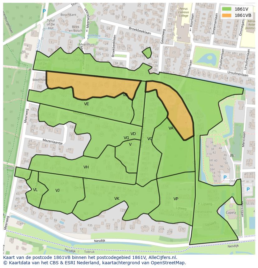 Afbeelding van het postcodegebied 1861 VB op de kaart.