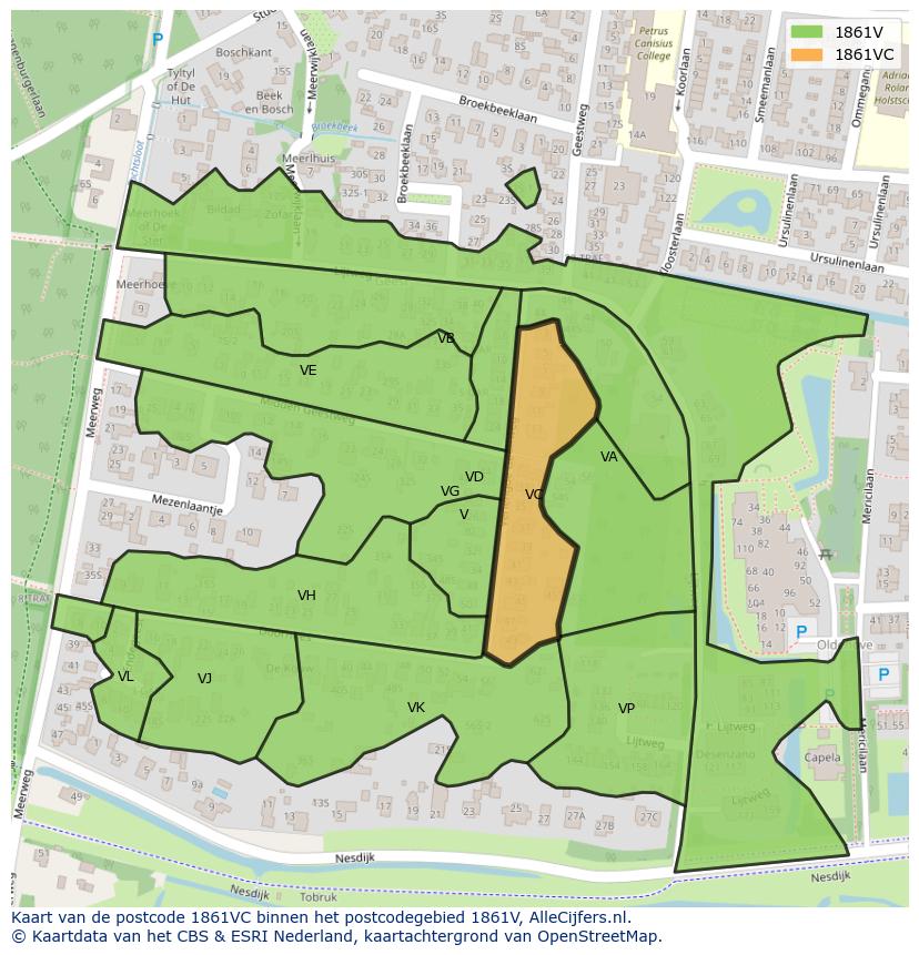 Afbeelding van het postcodegebied 1861 VC op de kaart.