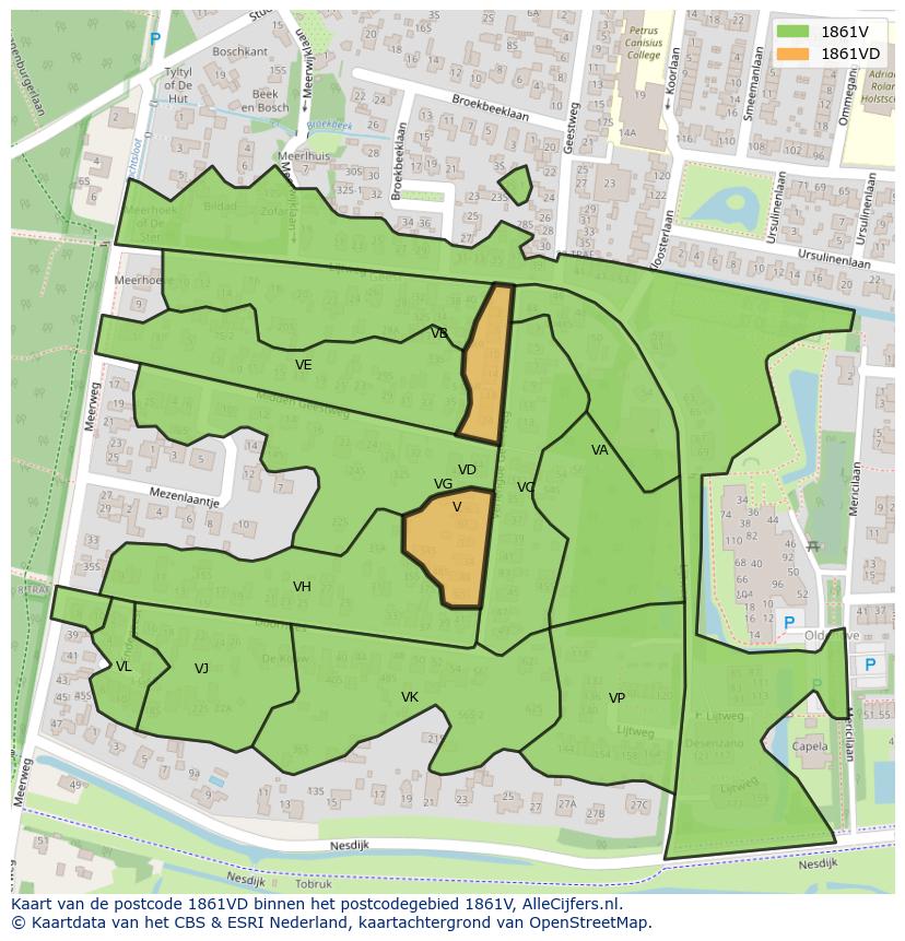 Afbeelding van het postcodegebied 1861 VD op de kaart.
