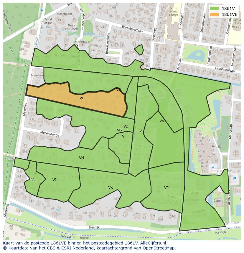 Afbeelding van het postcodegebied 1861 VE op de kaart.
