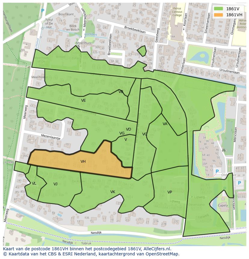 Afbeelding van het postcodegebied 1861 VH op de kaart.