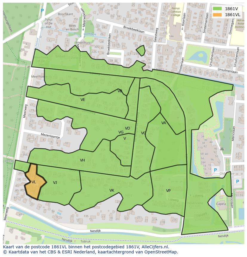 Afbeelding van het postcodegebied 1861 VL op de kaart.