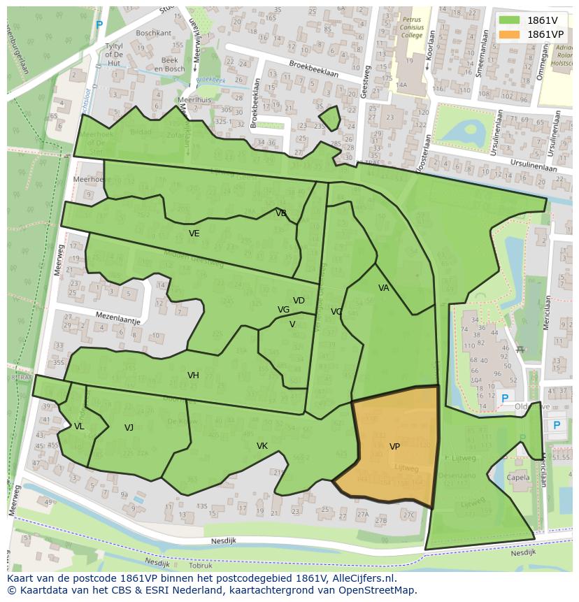 Afbeelding van het postcodegebied 1861 VP op de kaart.