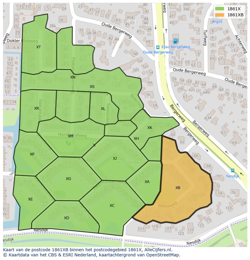 Afbeelding van het postcodegebied 1861 XB op de kaart.