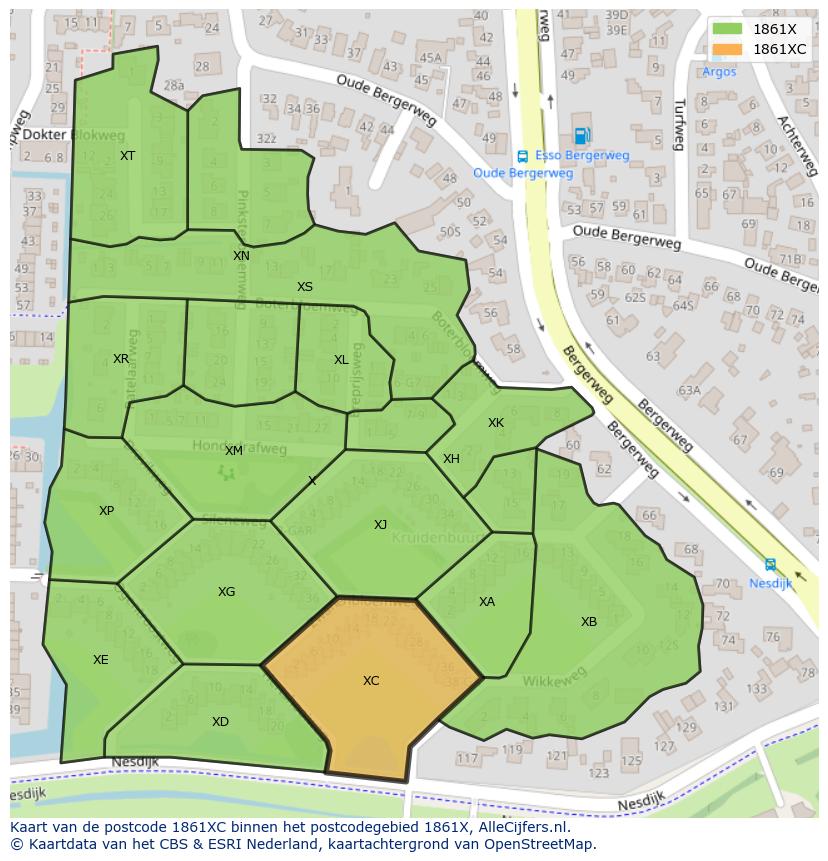 Afbeelding van het postcodegebied 1861 XC op de kaart.