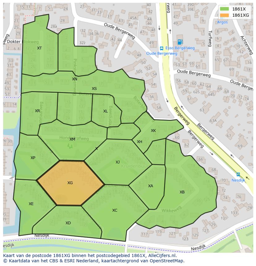 Afbeelding van het postcodegebied 1861 XG op de kaart.