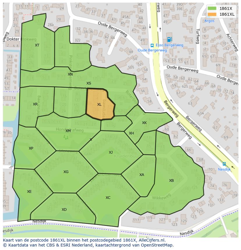 Afbeelding van het postcodegebied 1861 XL op de kaart.