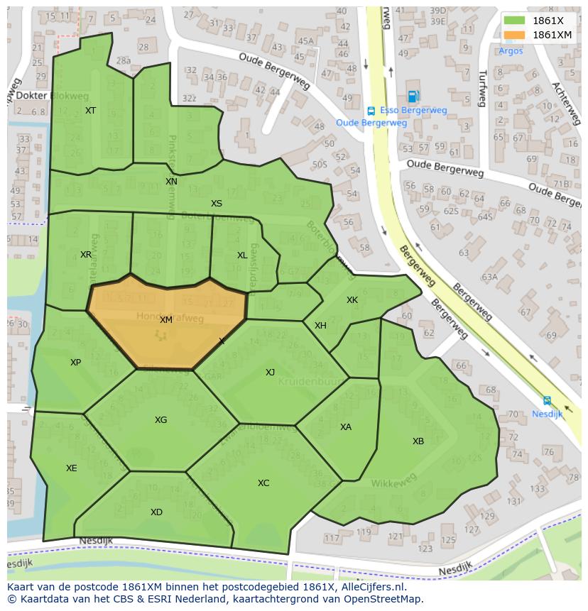 Afbeelding van het postcodegebied 1861 XM op de kaart.