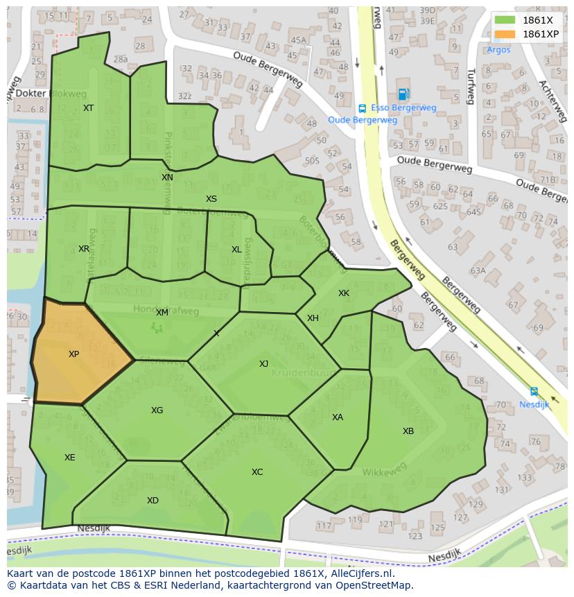Afbeelding van het postcodegebied 1861 XP op de kaart.