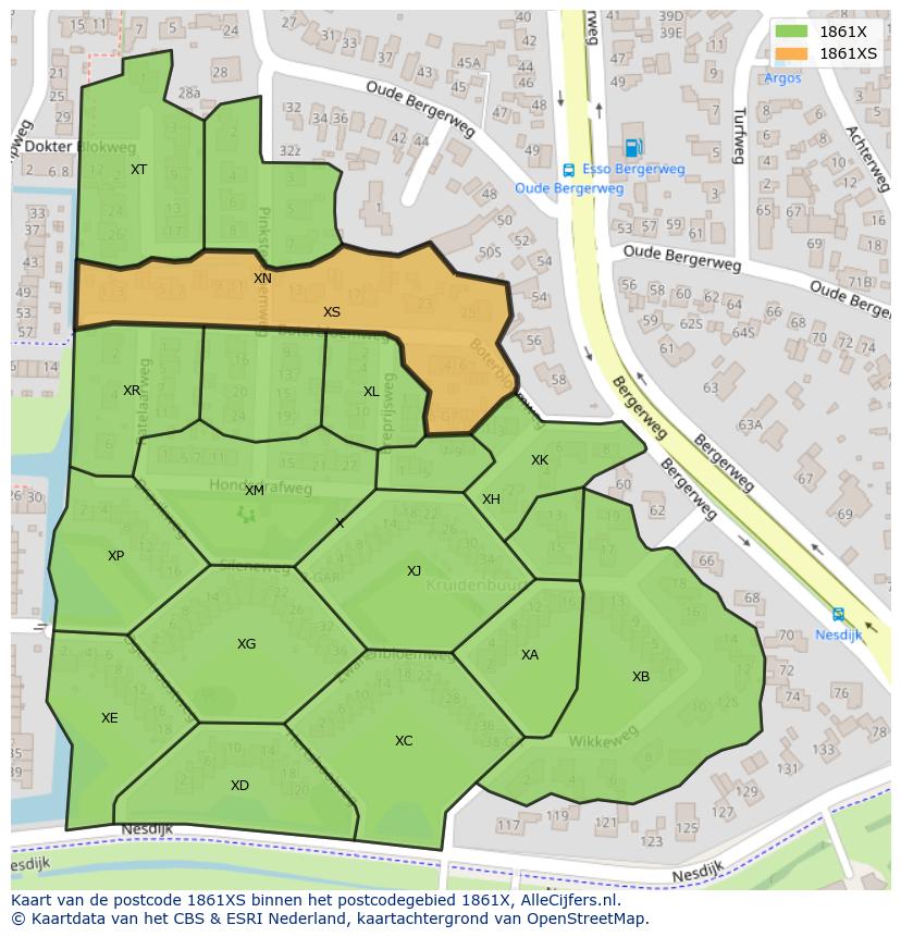 Afbeelding van het postcodegebied 1861 XS op de kaart.