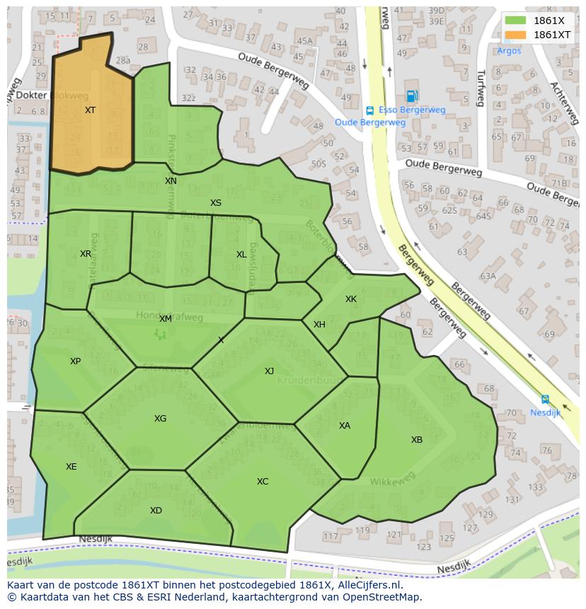 Afbeelding van het postcodegebied 1861 XT op de kaart.