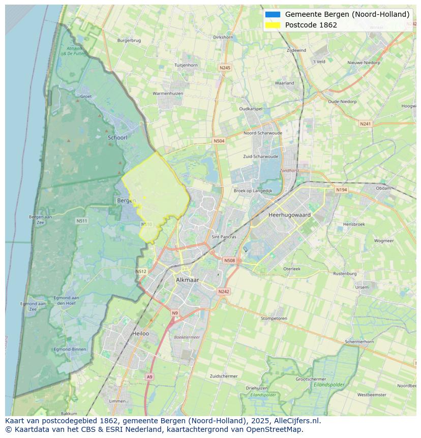 Afbeelding van het postcodegebied 1862 op de kaart.
