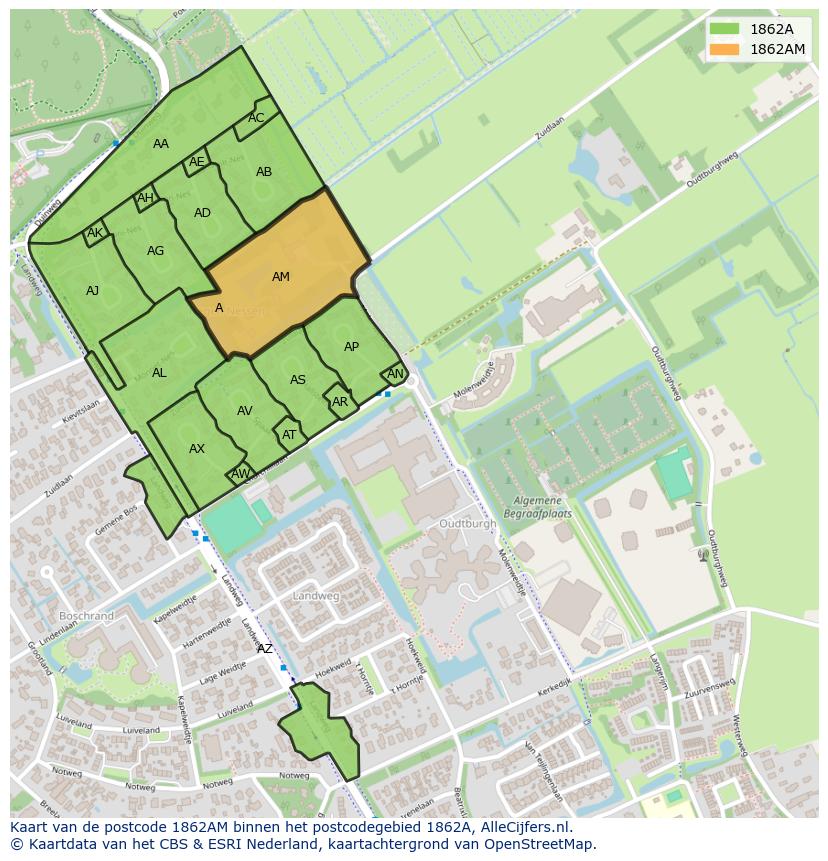 Afbeelding van het postcodegebied 1862 AM op de kaart.