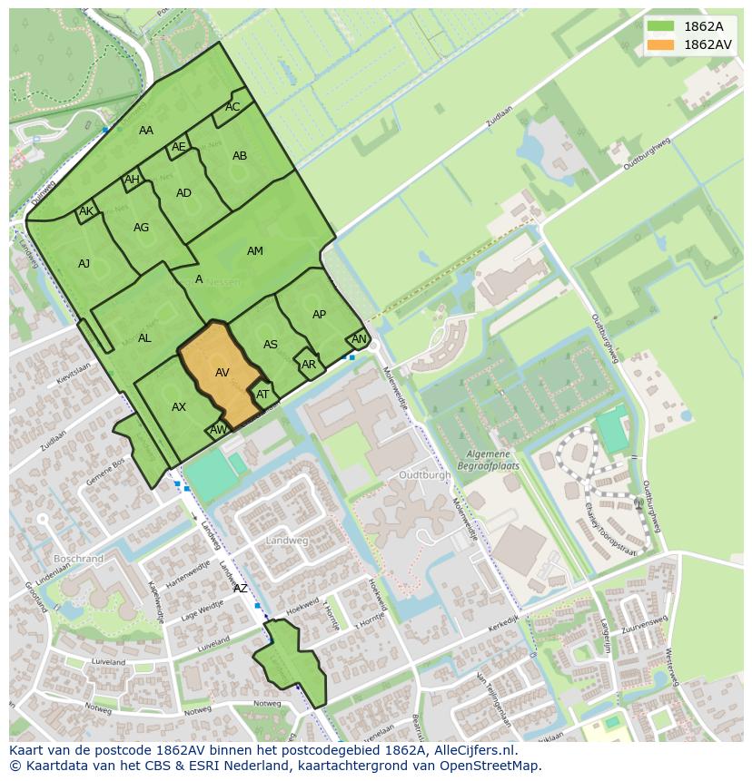 Afbeelding van het postcodegebied 1862 AV op de kaart.
