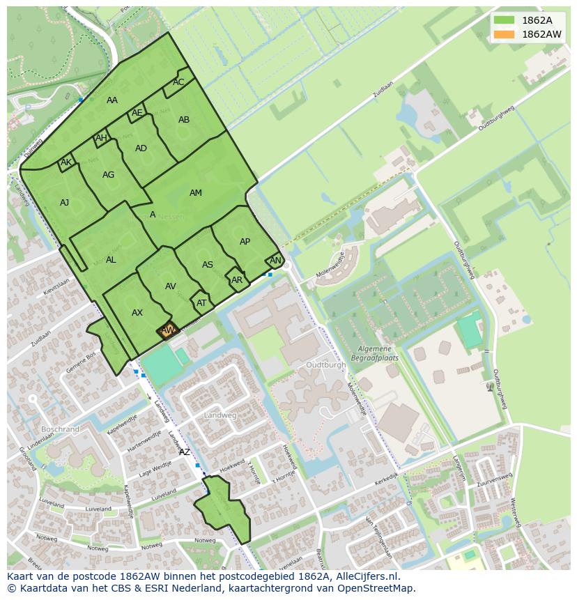 Afbeelding van het postcodegebied 1862 AW op de kaart.