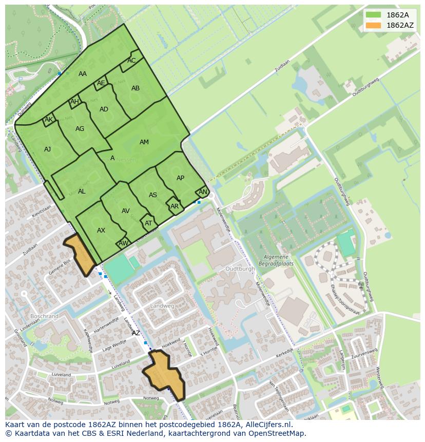 Afbeelding van het postcodegebied 1862 AZ op de kaart.