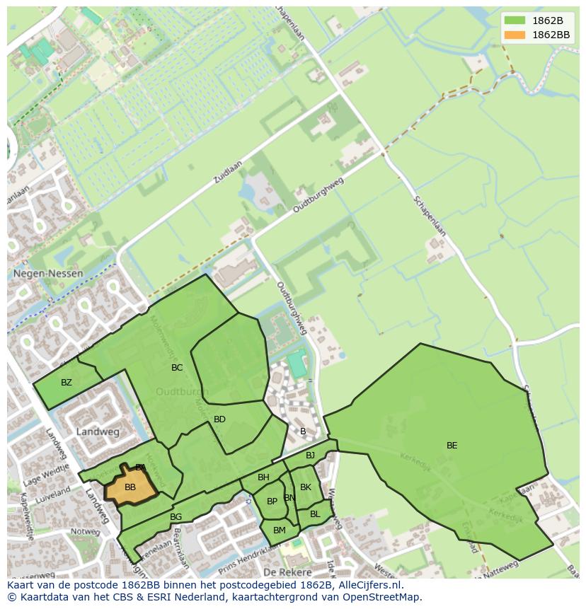 Afbeelding van het postcodegebied 1862 BB op de kaart.
