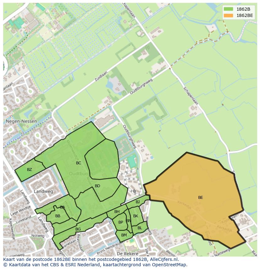 Afbeelding van het postcodegebied 1862 BE op de kaart.