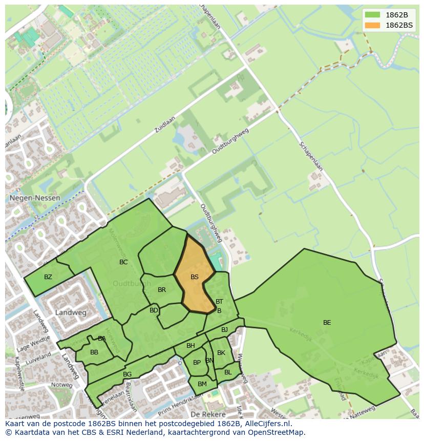 Afbeelding van het postcodegebied 1862 BS op de kaart.