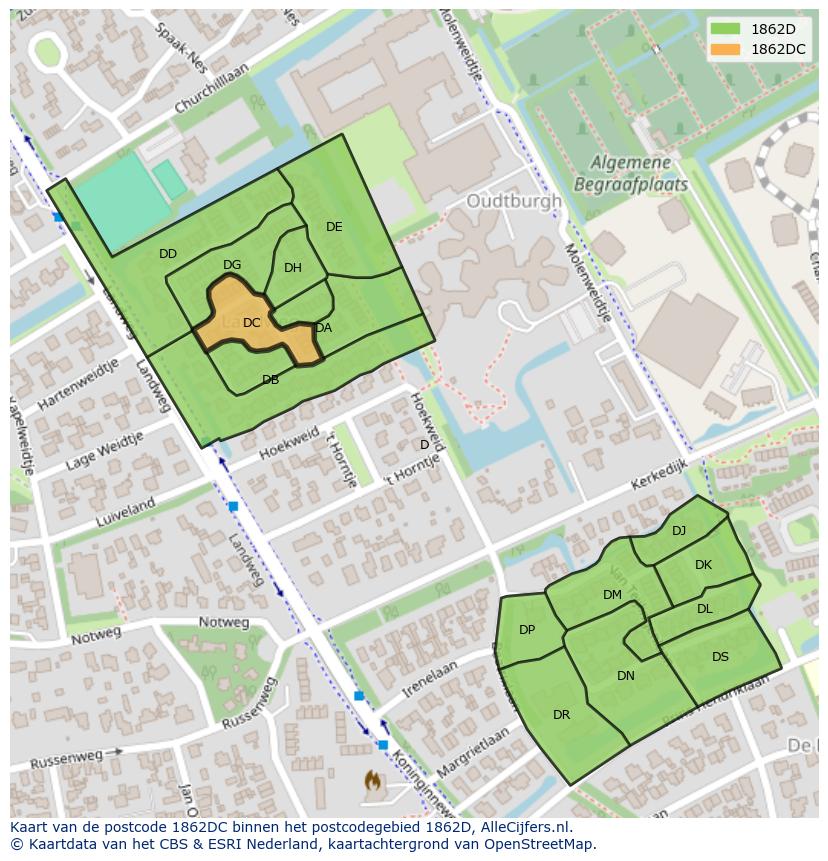 Afbeelding van het postcodegebied 1862 DC op de kaart.