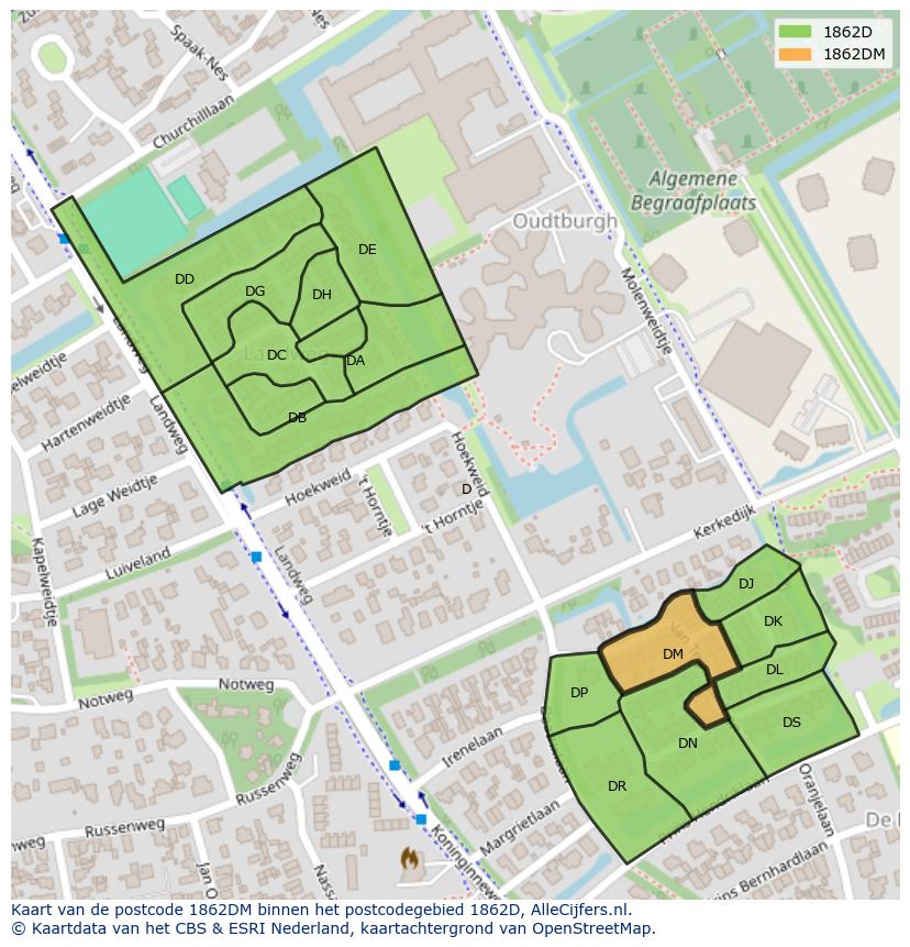 Afbeelding van het postcodegebied 1862 DM op de kaart.
