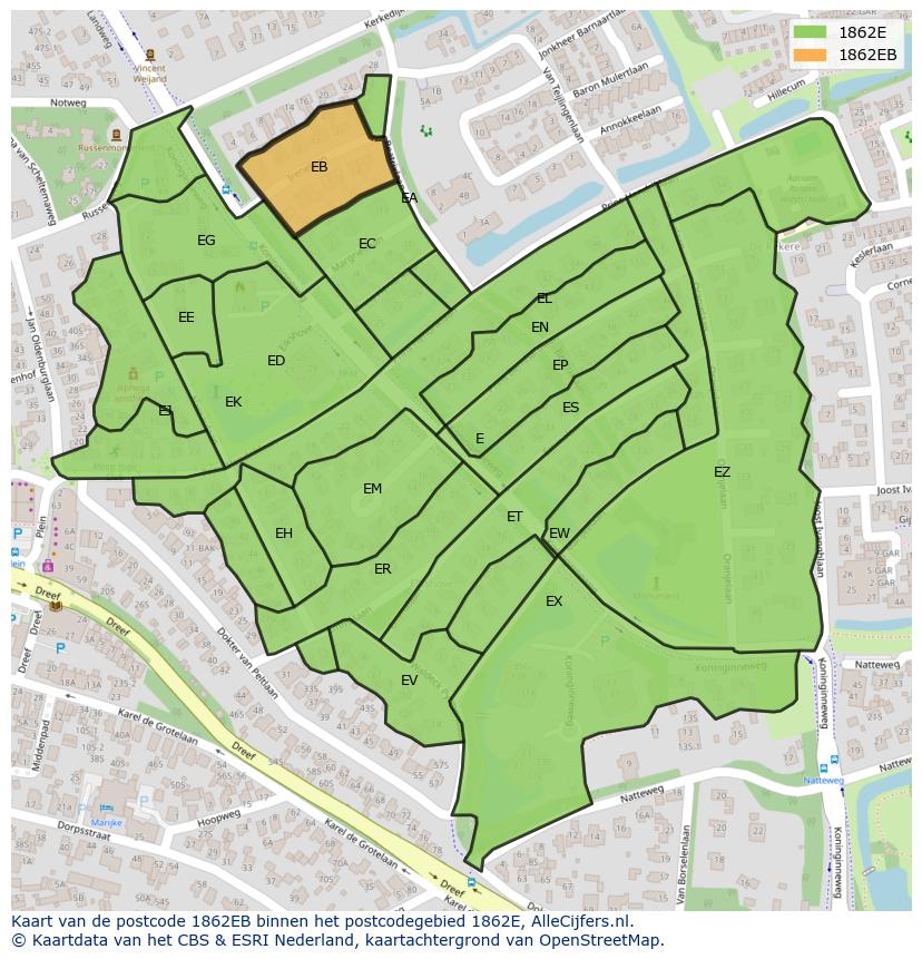 Afbeelding van het postcodegebied 1862 EB op de kaart.