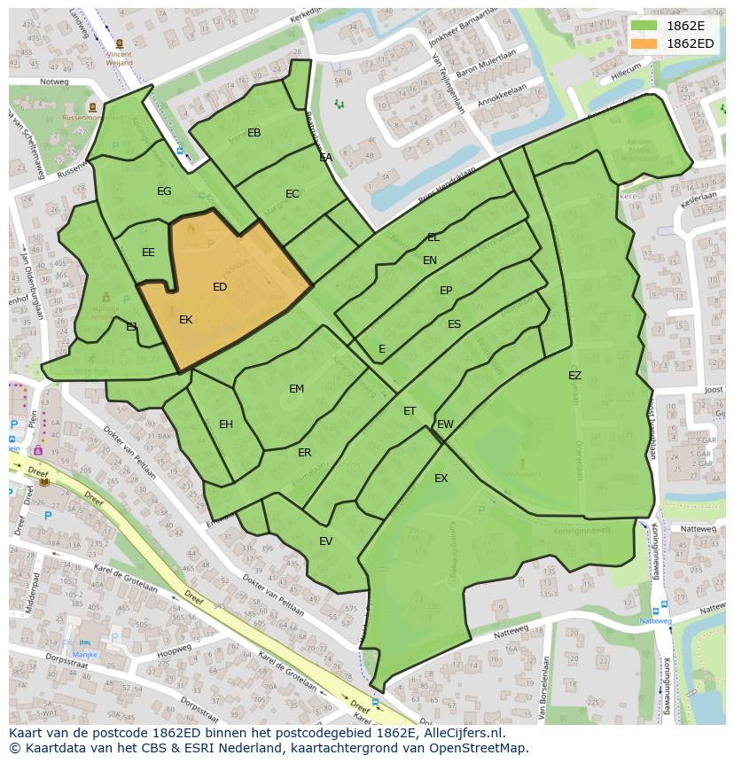 Afbeelding van het postcodegebied 1862 ED op de kaart.