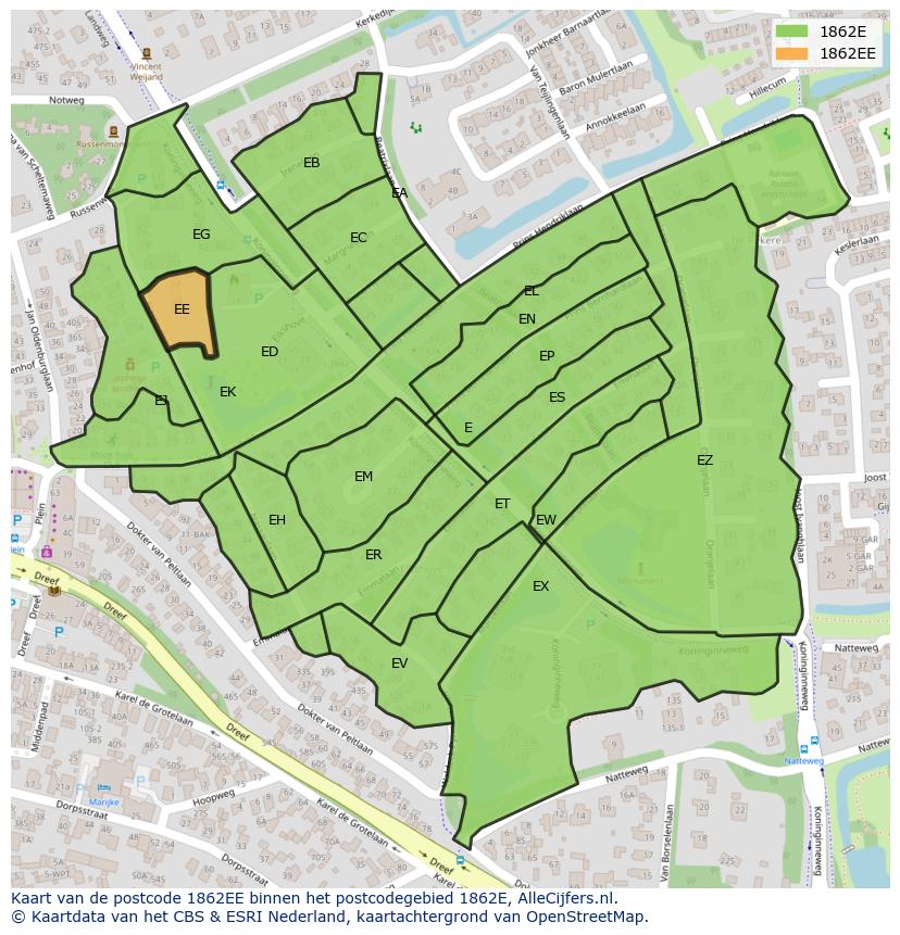 Afbeelding van het postcodegebied 1862 EE op de kaart.