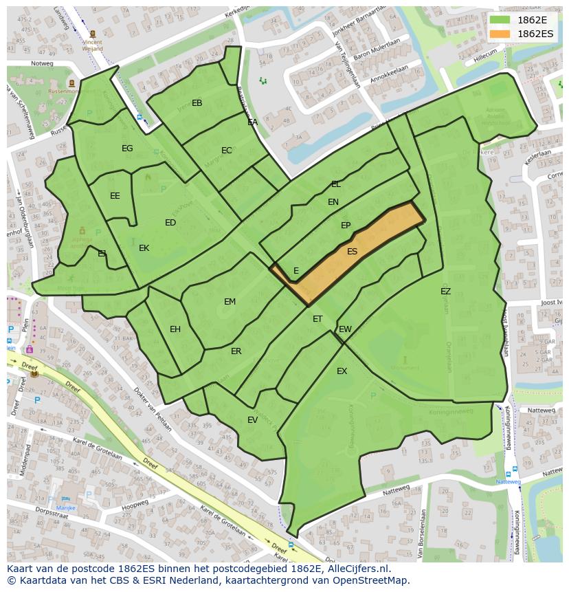 Afbeelding van het postcodegebied 1862 ES op de kaart.