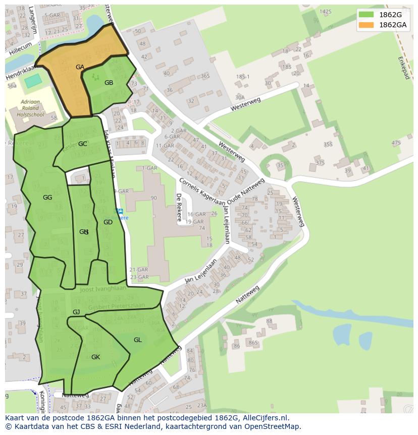 Afbeelding van het postcodegebied 1862 GA op de kaart.