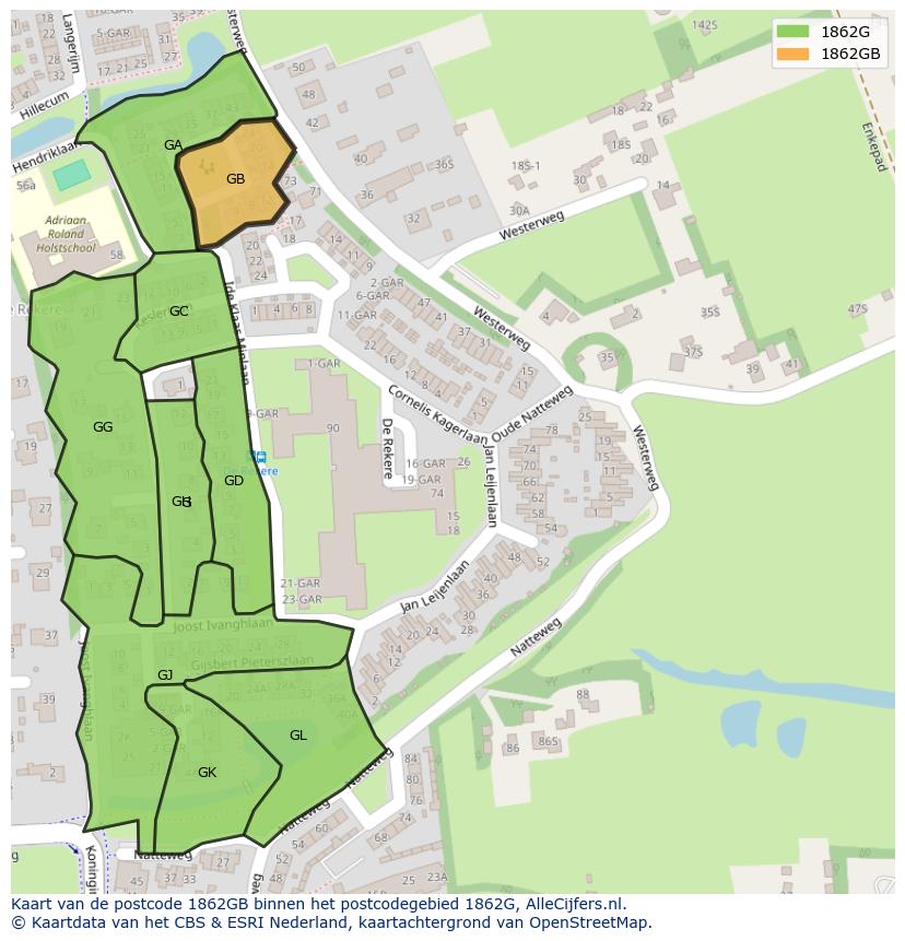 Afbeelding van het postcodegebied 1862 GB op de kaart.