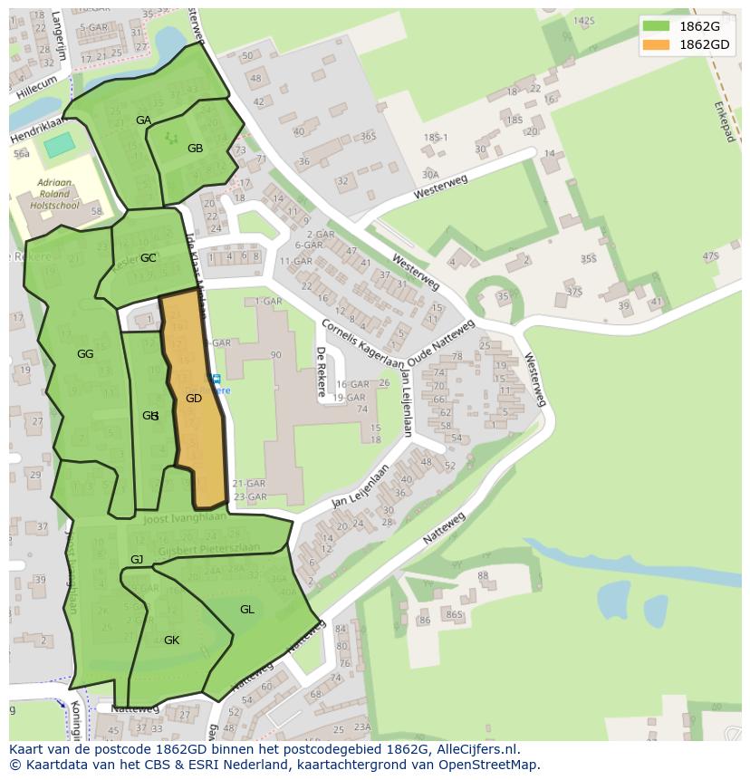 Afbeelding van het postcodegebied 1862 GD op de kaart.