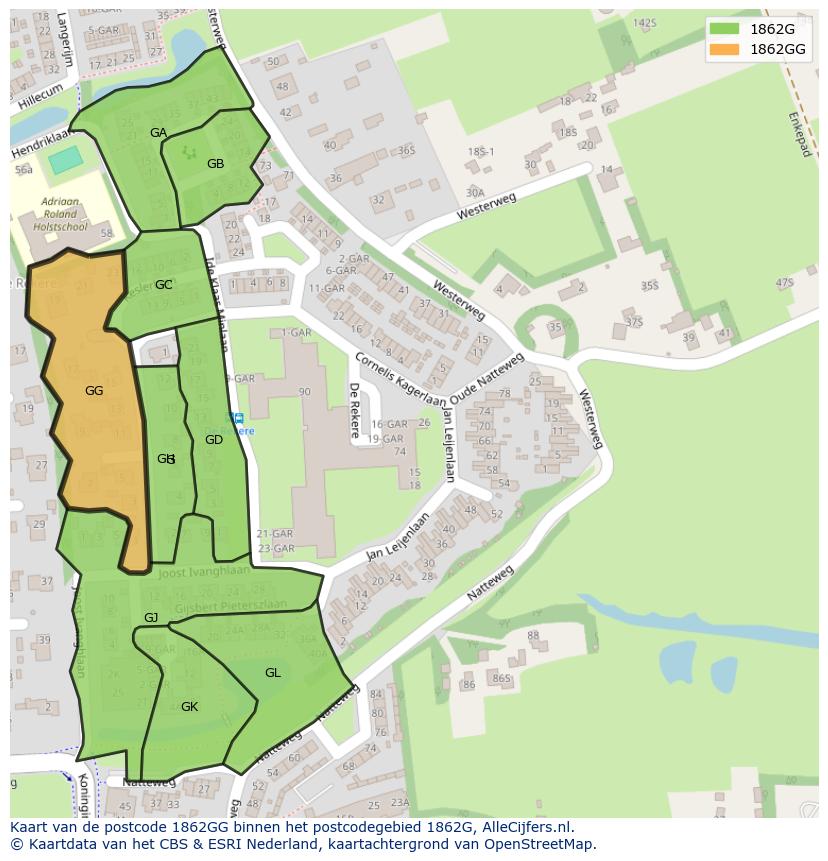 Afbeelding van het postcodegebied 1862 GG op de kaart.