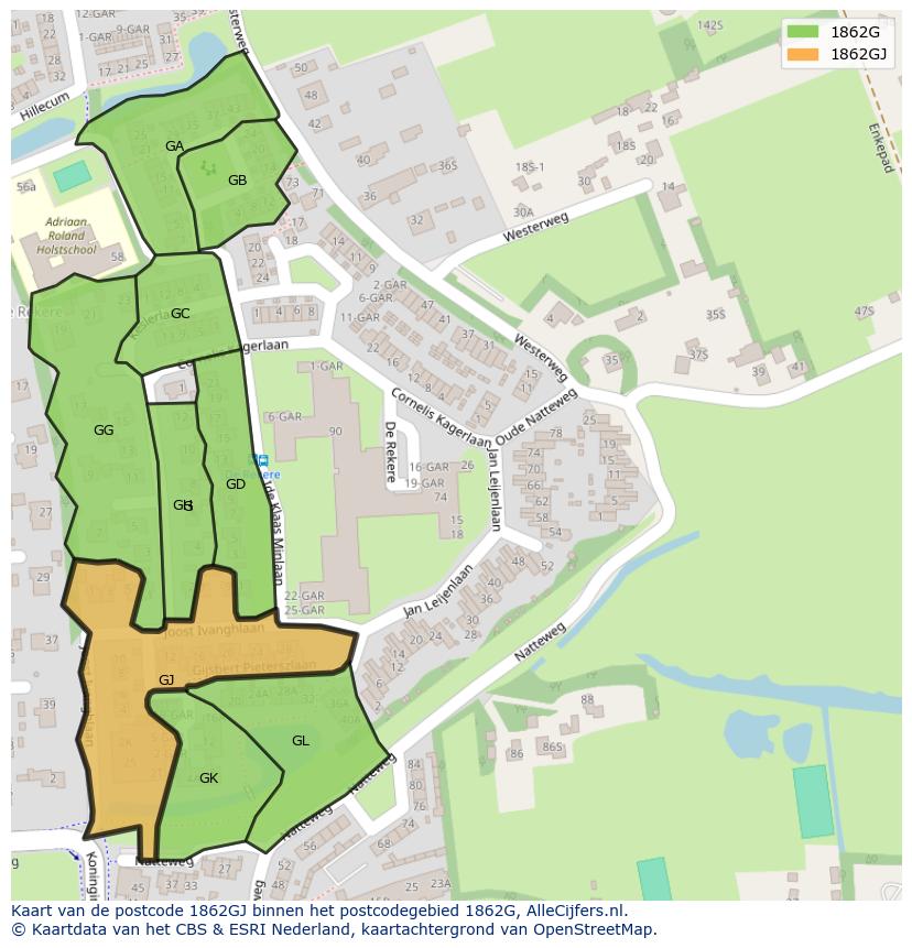 Afbeelding van het postcodegebied 1862 GJ op de kaart.