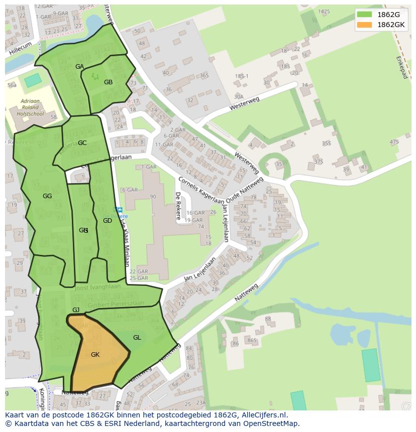 Afbeelding van het postcodegebied 1862 GK op de kaart.