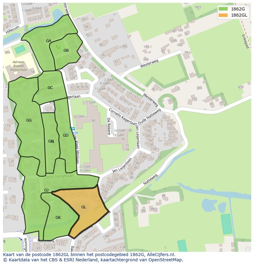 Afbeelding van het postcodegebied 1862 GL op de kaart.