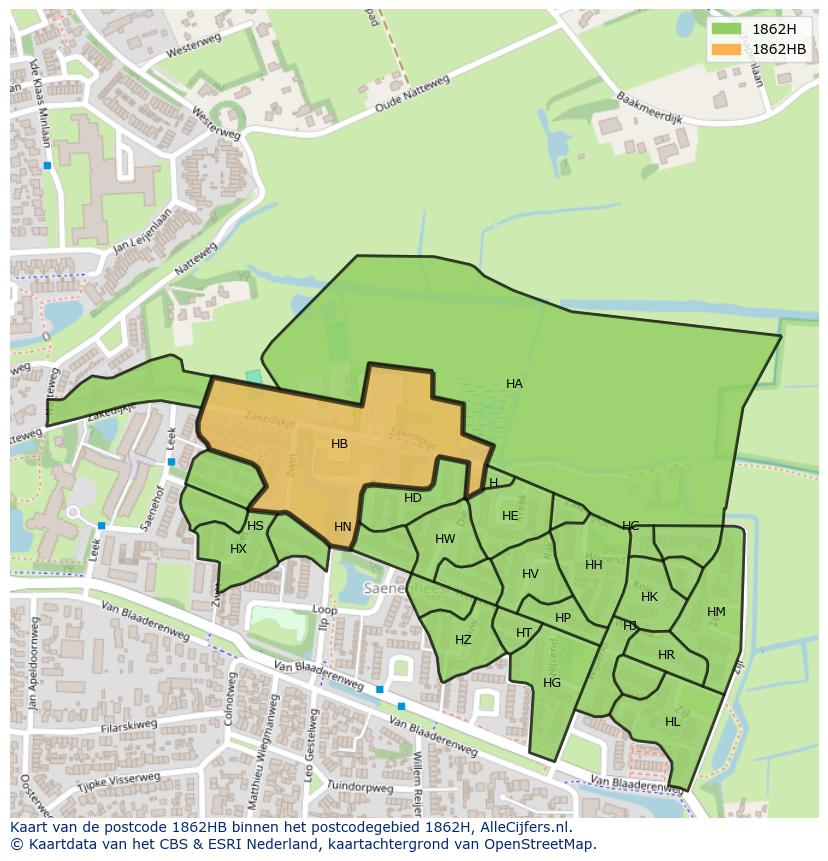 Afbeelding van het postcodegebied 1862 HB op de kaart.