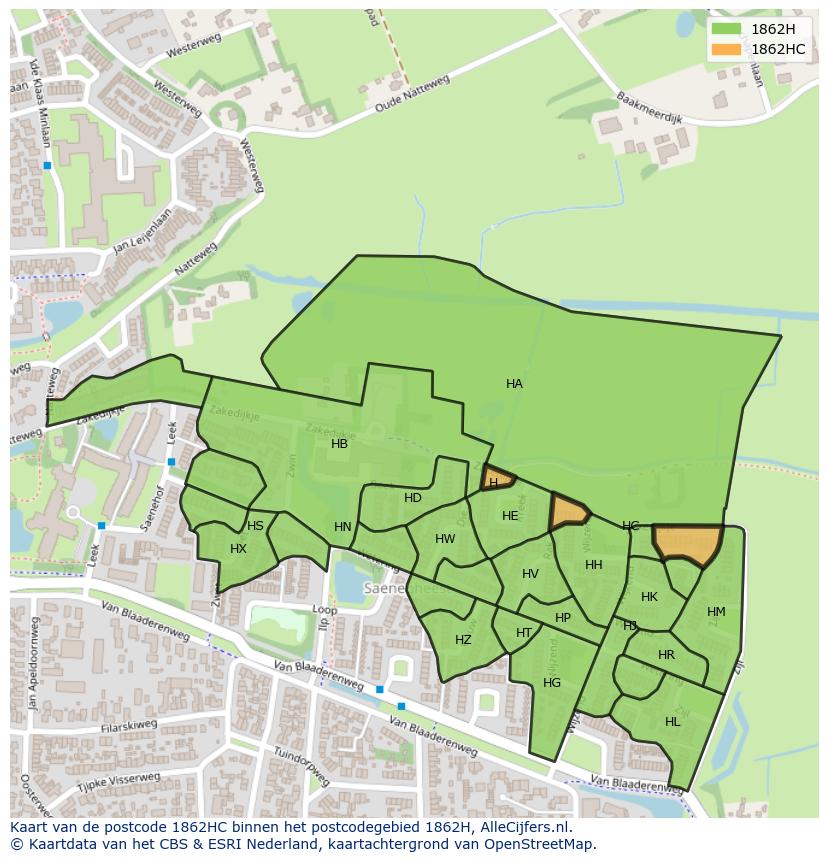 Afbeelding van het postcodegebied 1862 HC op de kaart.