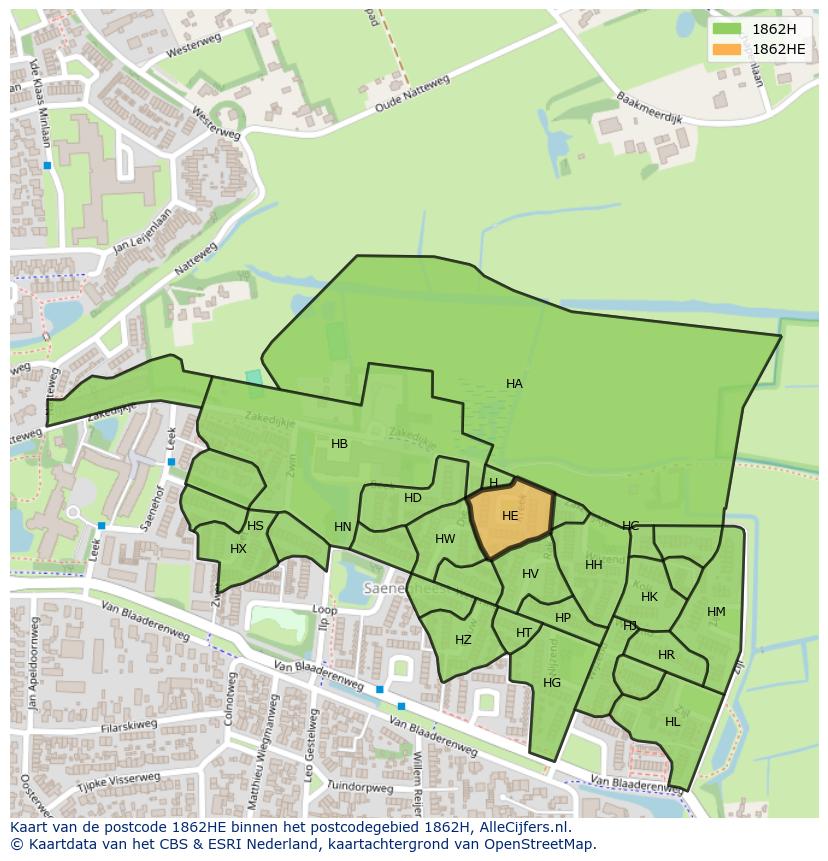 Afbeelding van het postcodegebied 1862 HE op de kaart.