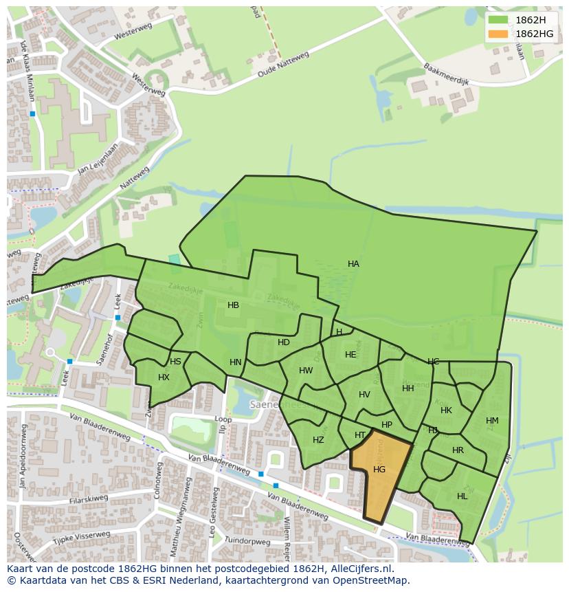 Afbeelding van het postcodegebied 1862 HG op de kaart.