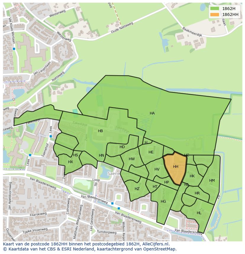 Afbeelding van het postcodegebied 1862 HH op de kaart.