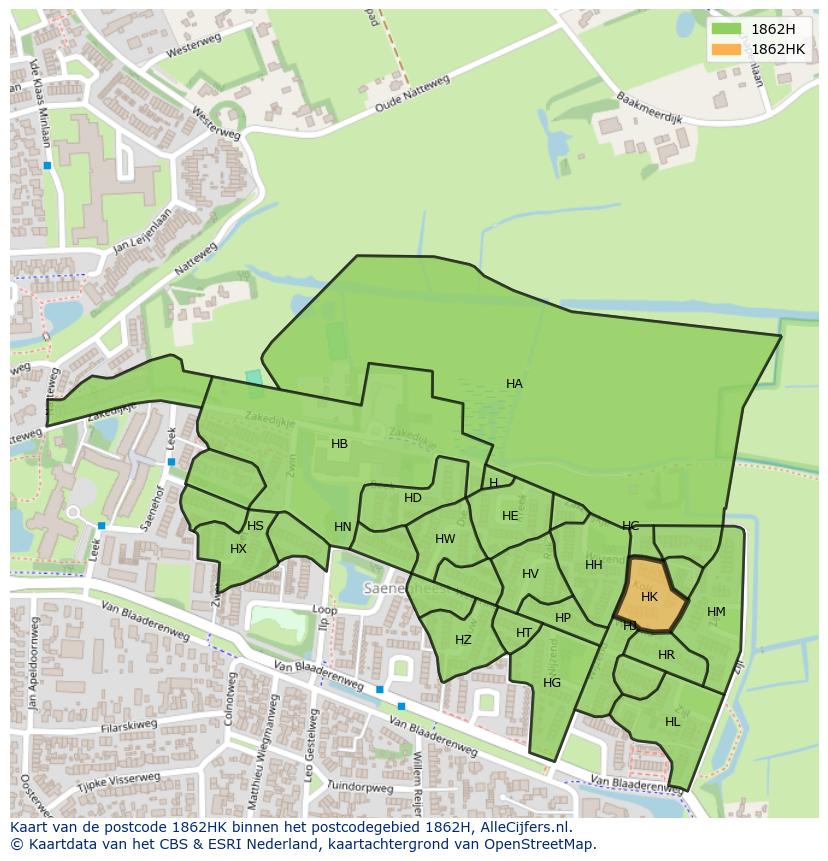 Afbeelding van het postcodegebied 1862 HK op de kaart.